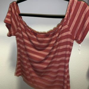 Orange Striped Off the Shoulder Sleeved Crop Top